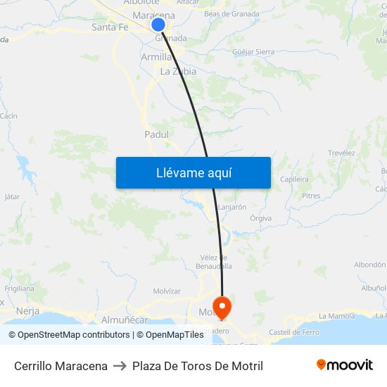 Cerrillo Maracena to Plaza De Toros De Motril map