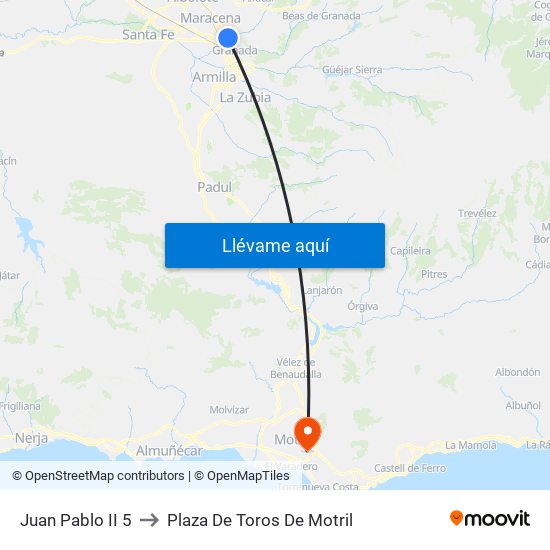 Juan Pablo II 5 to Plaza De Toros De Motril map