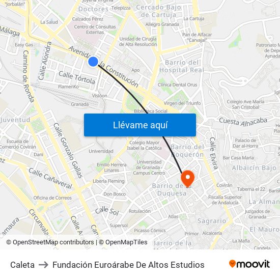 Caleta to Fundación Euroárabe De Altos Estudios map