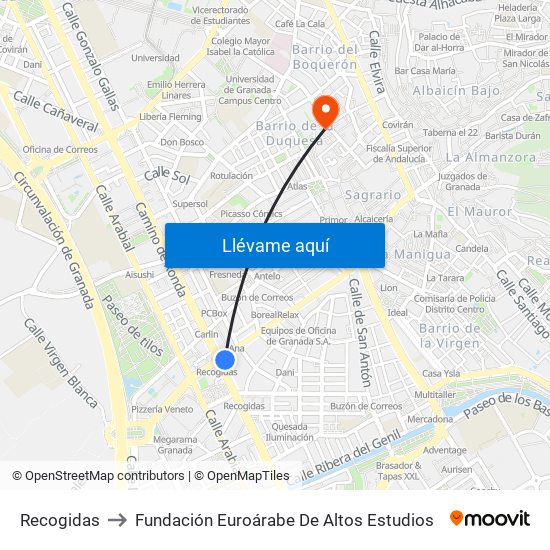 Recogidas to Fundación Euroárabe De Altos Estudios map