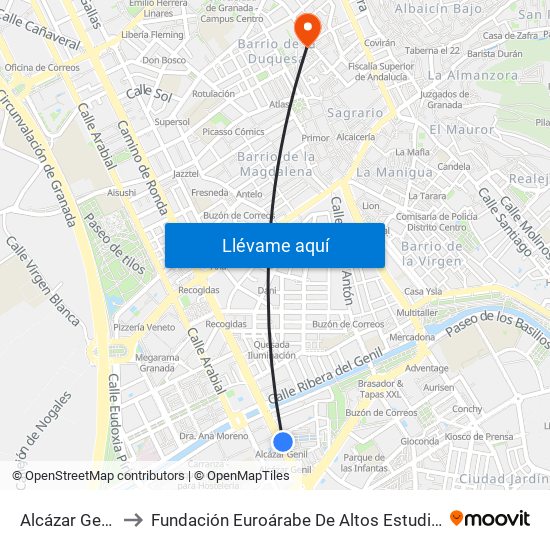 Alcázar Genil to Fundación Euroárabe De Altos Estudios map