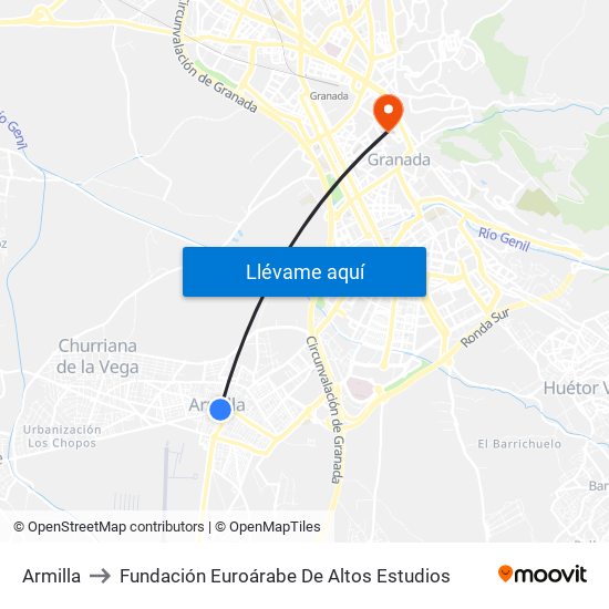 Armilla to Fundación Euroárabe De Altos Estudios map