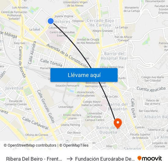 Ribera Del Beiro - Frente Mondragones to Fundación Euroárabe De Altos Estudios map