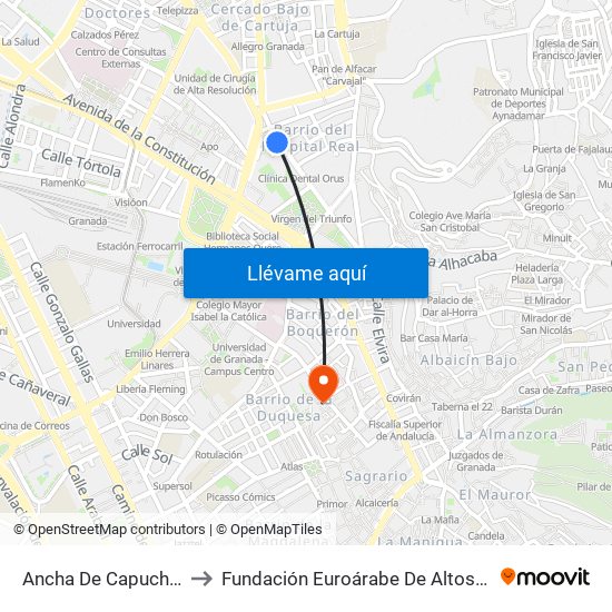 Ancha De Capuchinos 1 to Fundación Euroárabe De Altos Estudios map