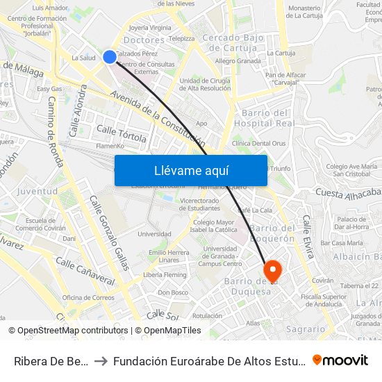 Ribera De Beiro to Fundación Euroárabe De Altos Estudios map