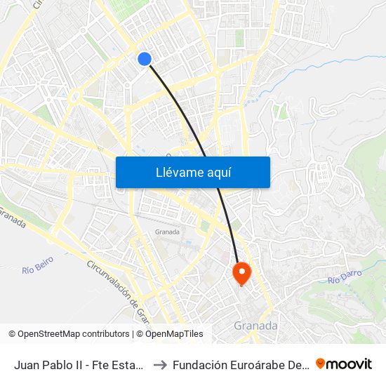 Juan Pablo II - Fte Estación Autobuses to Fundación Euroárabe De Altos Estudios map