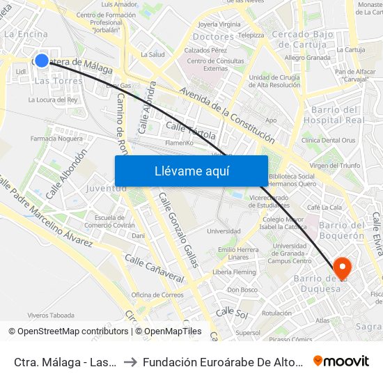 Ctra. Málaga - Las Torres to Fundación Euroárabe De Altos Estudios map