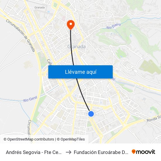 Andrés Segovia - Fte Centro Cívico Zaidín to Fundación Euroárabe De Altos Estudios map