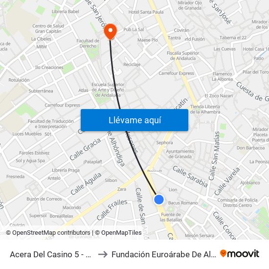 Acera Del Casino 5 - Puerta Real to Fundación Euroárabe De Altos Estudios map