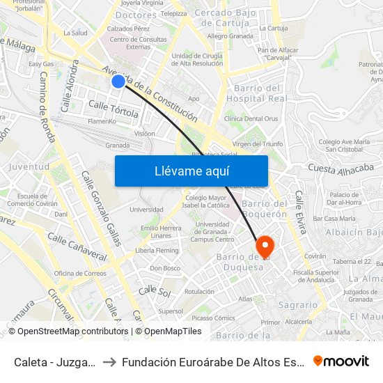 Caleta - Juzgados to Fundación Euroárabe De Altos Estudios map