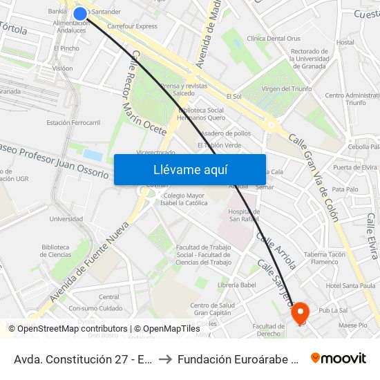 Avda. Constitución 27 - Estación Ferrocarril to Fundación Euroárabe De Altos Estudios map