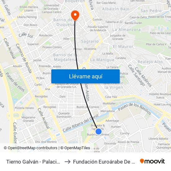Tierno Galván - Palacio Congresos to Fundación Euroárabe De Altos Estudios map
