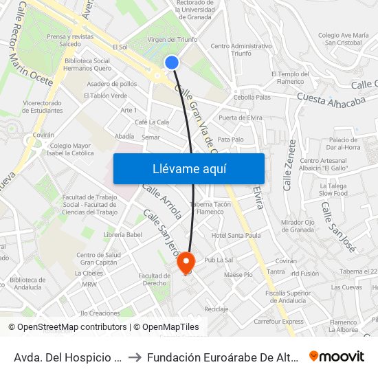 Avda. Del Hospicio - Triunfo to Fundación Euroárabe De Altos Estudios map