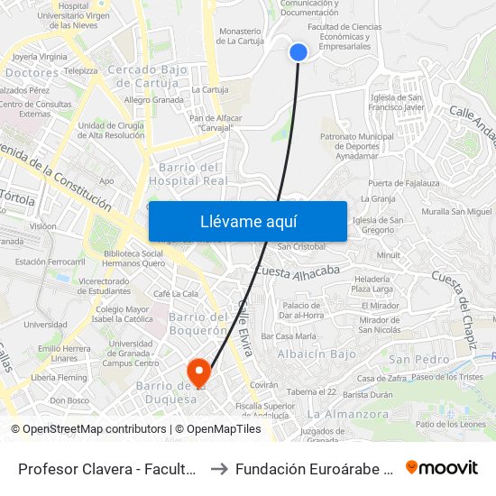 Profesor Clavera - Facultad Filosofía Y Letras to Fundación Euroárabe De Altos Estudios map