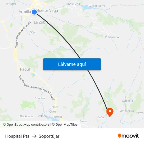 Hospital Pts to Soportújar map