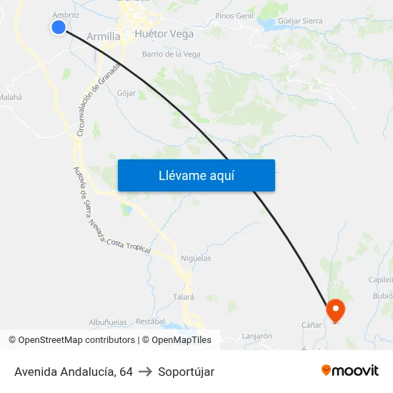 Avenida Andalucía, 64 to Soportújar map