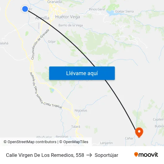 Calle Virgen De Los Remedios, 558 to Soportújar map