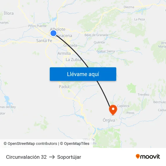 Circunvalación 32 to Soportújar map
