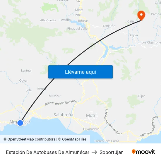 Estación De Autobuses De Almuñécar to Soportújar map