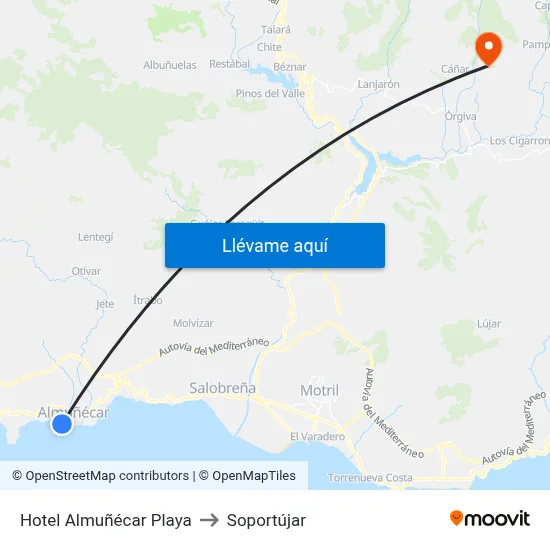 Hotel Almuñécar Playa to Soportújar map
