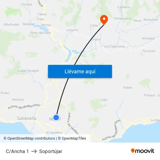 C/Ancha 1 to Soportújar map
