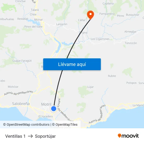 Ventillas 1 to Soportújar map