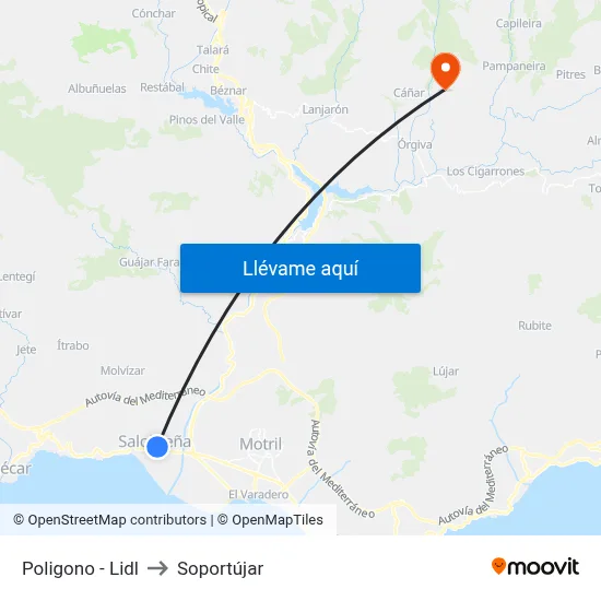 Poligono - Lidl to Soportújar map