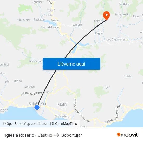 Iglesia Rosario - Castillo to Soportújar map