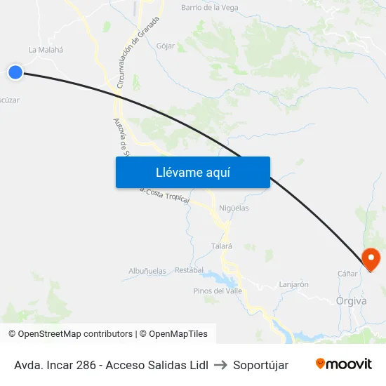 Avda. Incar 286 - Acceso Salidas Lidl to Soportújar map