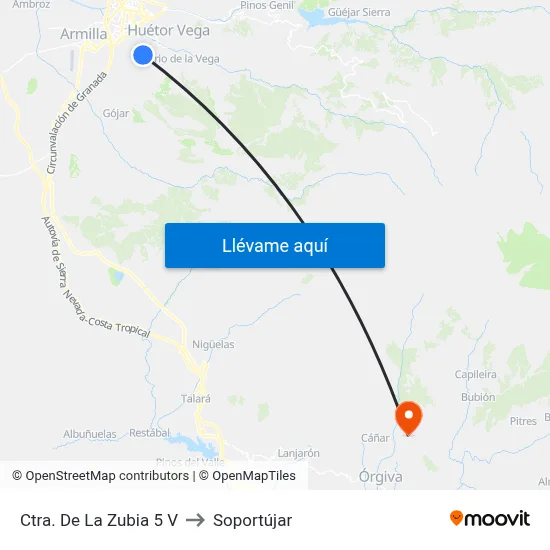 Ctra. De La Zubia 5 V to Soportújar map