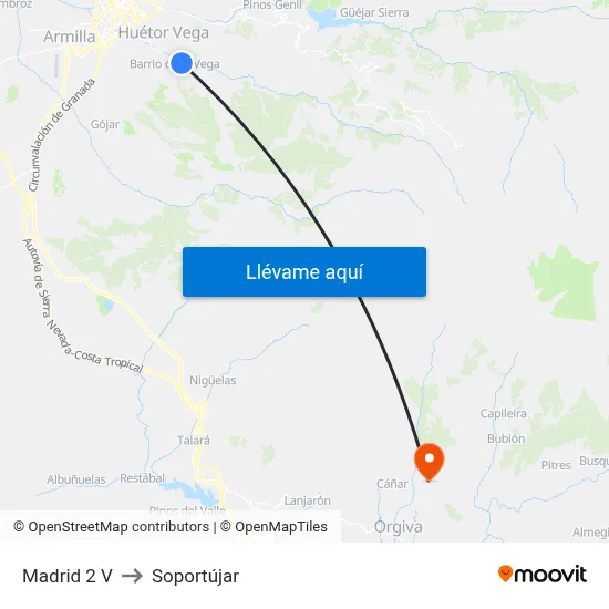 Madrid 2 V to Soportújar map