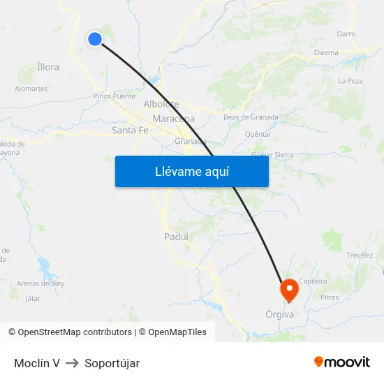 Moclín V to Soportújar map