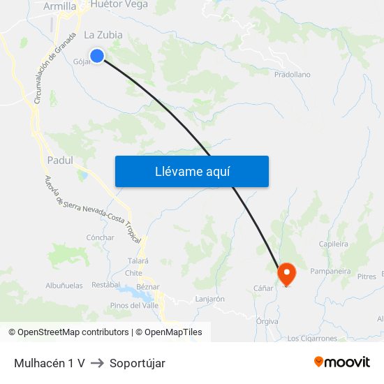 Mulhacén 1 V to Soportújar map