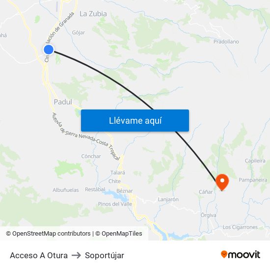 Acceso A Otura to Soportújar map