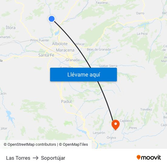 Las Torres to Soportújar map