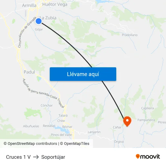 Cruces 1 V to Soportújar map