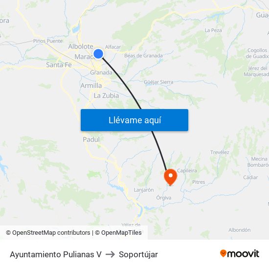 Ayuntamiento Pulianas V to Soportújar map