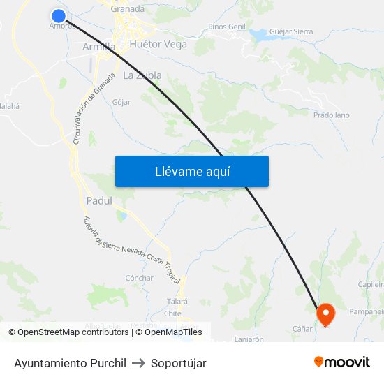 Ayuntamiento Purchil to Soportújar map