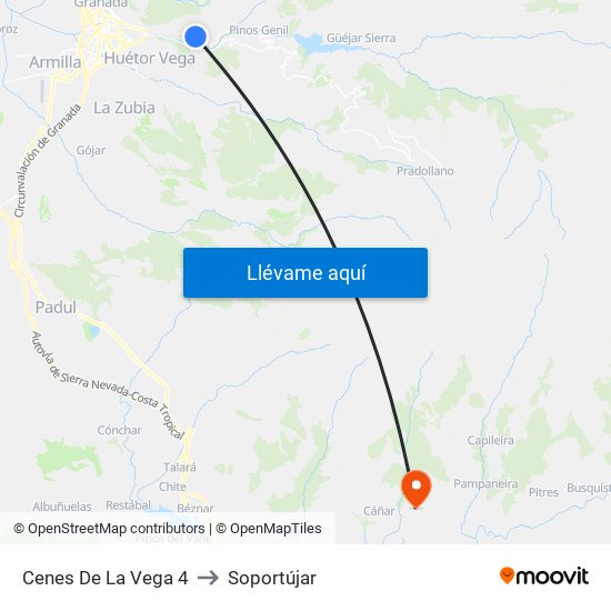 Cenes De La Vega 4 to Soportújar map