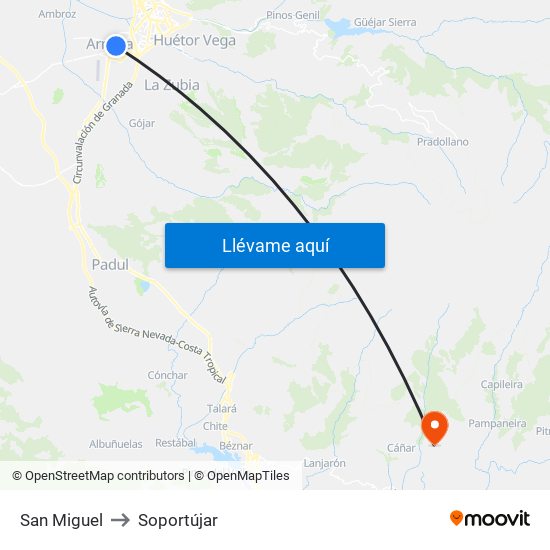 San Miguel to Soportújar map