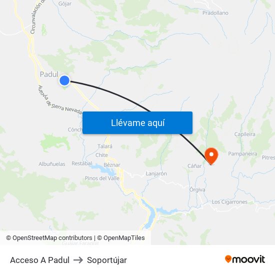 Acceso A Padul to Soportújar map