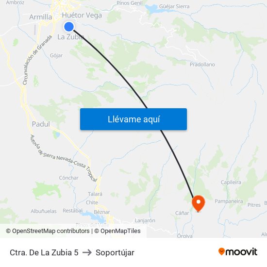 Ctra. De La Zubia 5 to Soportújar map