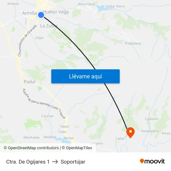 Ctra. De Ogíjares 1 to Soportújar map
