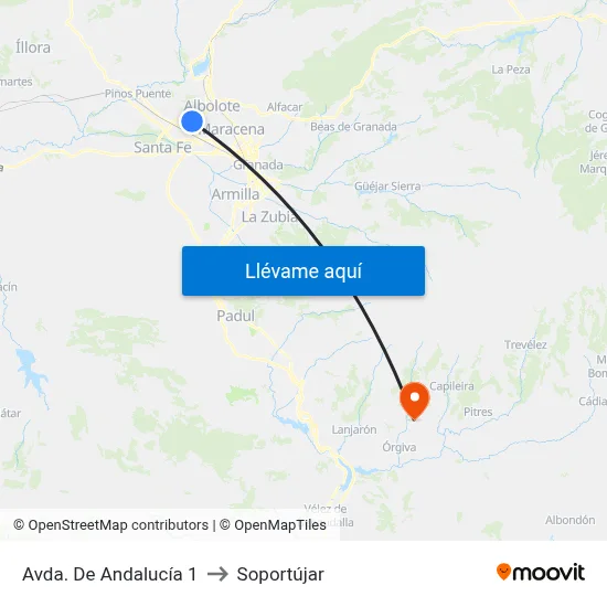 Avda. De Andalucía 1 to Soportújar map