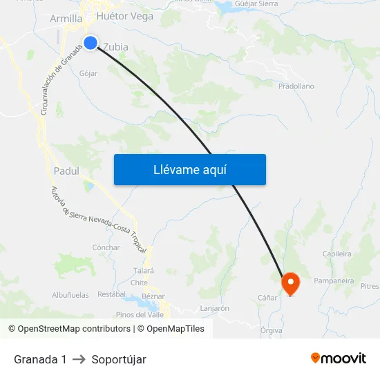 Granada 1 to Soportújar map