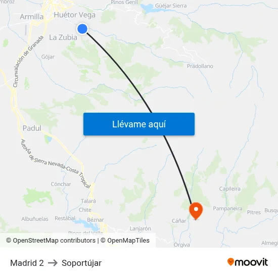 Madrid 2 to Soportújar map