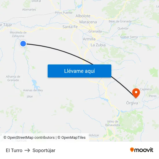 El Turro to Soportújar map