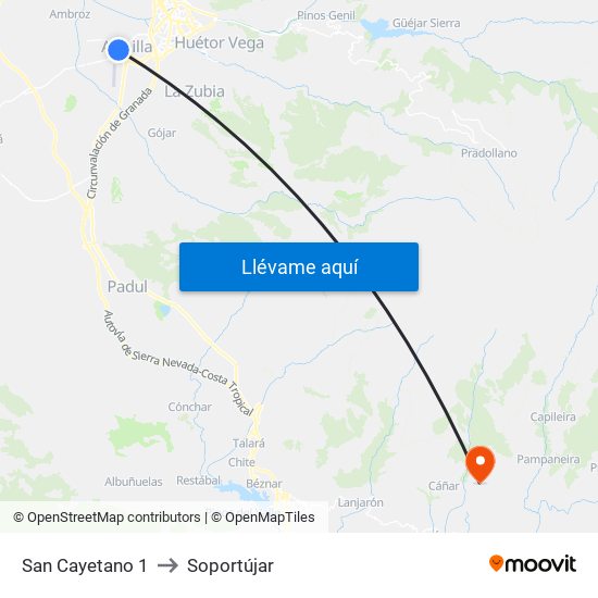 San Cayetano 1 to Soportújar map