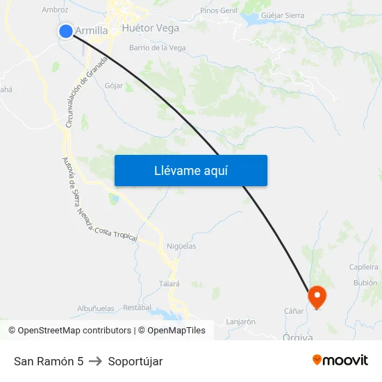 San Ramón 5 to Soportújar map