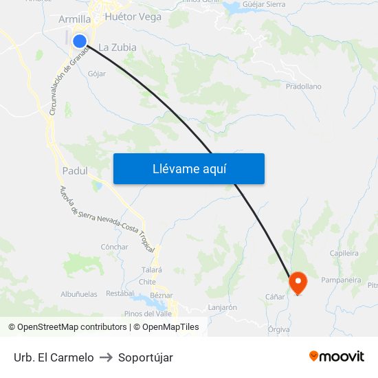 Urb. El Carmelo to Soportújar map